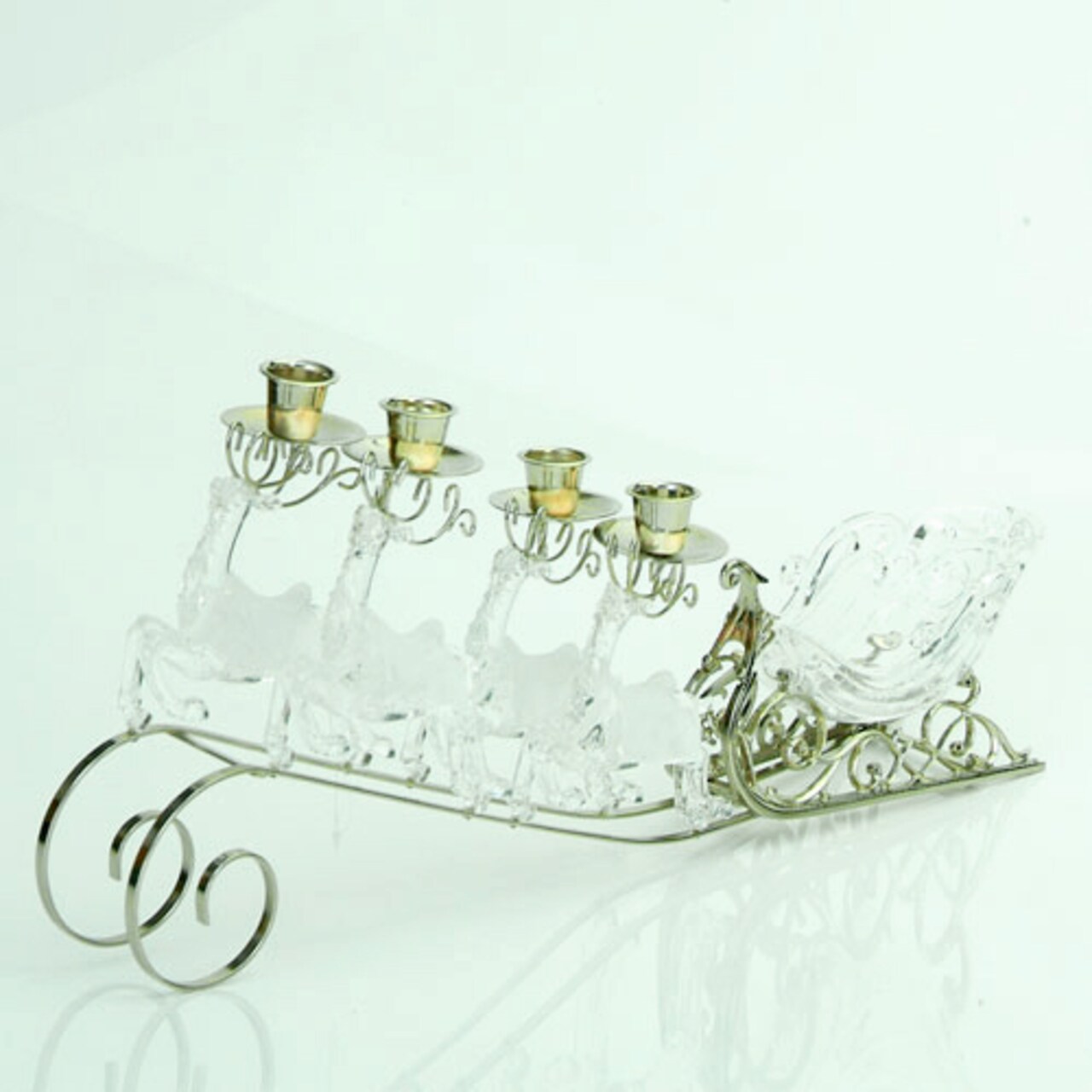 Sterling 20" Clear and Gold Frosted Reindeer Pulled Sleigh Christmas Taper Candle Holder